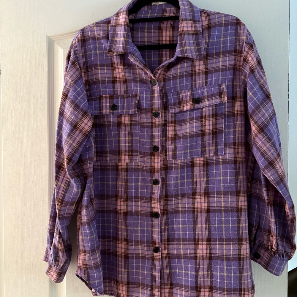 Purple and Pink Plaid Button-Up Shirt